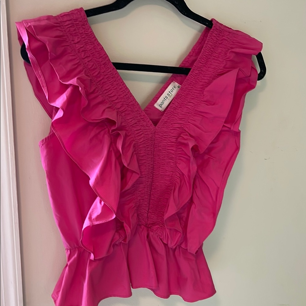Pants Store Pink Ruffled V-Neck Top